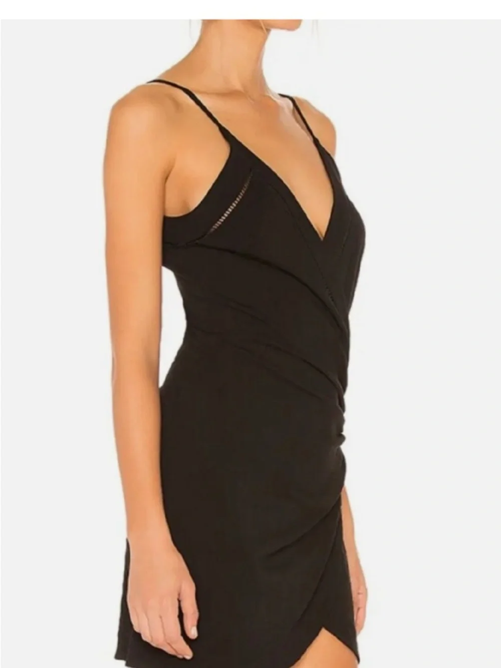 Free People Dylan Mini Dress Black M Bodycon Wrap Ruched Button Detail Slip
